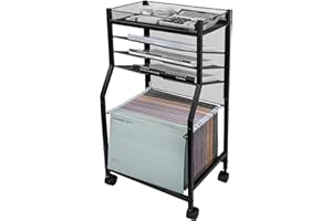 JEBELE Carrello per documenti a 5 livelli con ruote bloccabili con ruote, cartelle per documenti da appendere, organizer da scrivania mobile con vassoi scorrevoli in rete, organizer per scuola,