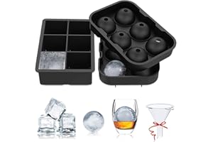 LUCKEA 2 Pezzi Cubetti Ghiaccio Silicone, Stampo Ghiaccio Grande & Ice Ball Maker con Imbuto, Rilascio Facile, Senza BPA Stampi Ghiaccio Riutilizzabili per Cocktail, Whisky, Alimenti per Bambini, Frutta