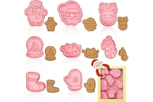 JIASHA Moldes Galletas Navidad, 8 piezas Cortadores de Galletas de Navidad 3D Cortador para Galletas Plástico Molde Galletas para Niños, para cookie fondant decoración de pasteles (Rosa 2)