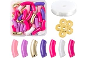 BEEFLYING 42 Pcs 7 Couleurs Acrylique Tube Incurvé Perles Kit Plastique Nouilles Incurvées Glisser Perles Doublées Perles Lâches pour La Fabrication De Bijoux Artisanat Fournitures