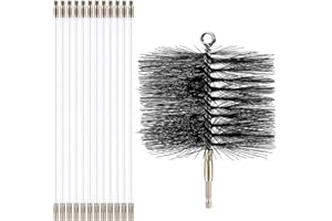 Teenyyou Wire Chimney Cleaning Brush with 1/4" Npt Fitting and 12 Rods, 6 Inch Round Steel Chimney Cleaning Brush and 16 Inch Fiberglass Rods for Hearth Fireplace