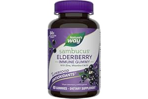 Nature's Way - Sambucus Elderberry - 3200 mg per Serving - Immune Support - with Vitamin C and Zinc - Gluten Free - Suitable for Vegetarians - 60 Gummies