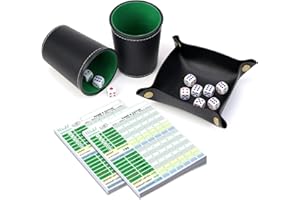 BHHTBB Kniffel Cup Set, Dice Cup Leather with 10 Dice Kniffel Block DIN A6 Puzzle Cup Leather with Kniffel Dice and Dice Boards for Yahtzee Liar's Dice Sic BO