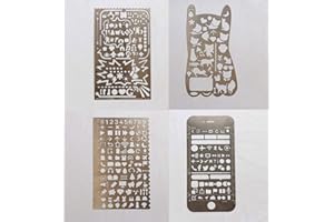 BLUGUL Pochoirs pour Dessin, Acier Inoxydable Règle Pochoir à Dessin, pour Bullet Journal/Notebook/Carte DIY/Scrapbooking/Artisanat, Éléments Basiques 4pcs