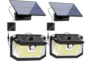 Flaow Solar Security Lights Outdoor, 4 Modes Solar Motion Sensor Lights for Day and Night, Waterproof Solar Powered Garden Lights with 16.4ft Cable for Outside Indoor Yard Shed (Cool White)