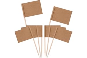 ZONON Palillo de dientes en blanco banderas de papel kraft para cócteles, magdalenas, palillos de dientes, para magdalenas, fiestas, suministros de alimentos (200)