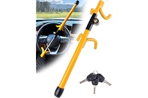 Tevlaphee 4-Haken Lenkradkralle, Schweres Lenkradschloss mit hoher Sichtbarkeit, Universelle Diebstahlsicherung für Autos, Transporter, SUVs, Passend für Lenkräder bis 41,5 cm, 3 Schlüssel(Gelb)