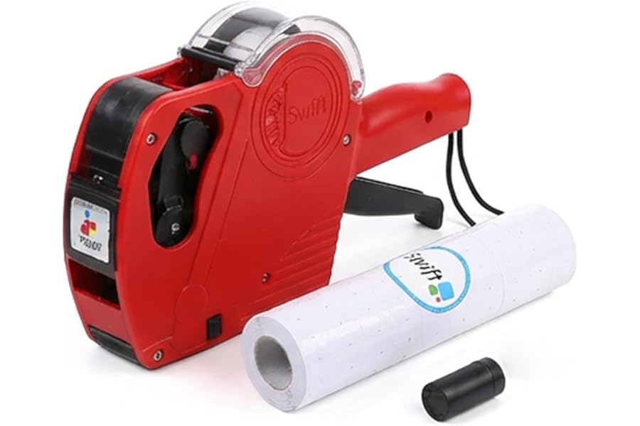 swift Price Gun Kit Red with 5000 Labels 22x12mm and Spare Ink Pricing Tag Sticker Printer Maker For Clothes For Clothes Food Stationary Retail M8-22