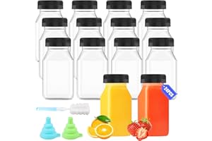 SWoob 24 Pack 4oz/120ML Plastic Juice Bottles with Lids Reusable Small Bottles with Lids Plastic Juice Bottles with Pouring Funnel and Brush Suitable for Drinks Smoothies Juice Milk