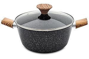 AKH HOUSEWARE Non Stick Casserole Dishes with Lid Cooking Pot 5 Layer Non-Stick Coated Casserole Dishes/Serving Dishes Induction Hob Compatibility Cookware (Black, 28CM)