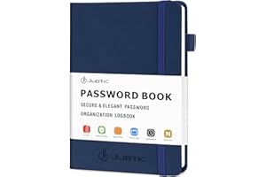 JUBTIC Carnet de mots de passe avec onglets alphabétiques - Carnet de mots de passe de taille moyenne pour personnes âgées - Adresse de site Web Internet - Carnet de mots de passe à couverture rigide