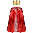 AOOWU Kids King Cape, Children's King Costume with Crown, Red Velvet Royal Robe for Boys Girls, Medieval Prince King Queen Cape Cloak Coat for Halloween Fancy Dress Cosplay Party Carnival, 80cm
