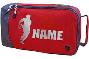 ABSOLUTELY TOP Personalised Rugby Boot Bag Childrens Sports PE Kit Kids Football Gift, Hot Lava Red/Silver Print