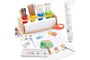 PAYARMA Tisch Malpapier Kinder Maltischdecke mit Holzhalter – Rutschfestes Kreativ-Set mit Farben, Pinseln & Papierrolle Malen Kinder – 35-teilig – Fördert Selbstständigkeit in Schule & Zuhause