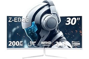 Z Z-EDGE Z-Edge Monitor Gaming Curvo Blanco 30'' 200Hz, 1ms, 2560x1080, FreeSync, Pantalla PC White Ultra Ancho 21:9, Inclinación Ajustable, 1500R VA, 2×HDMI2.0 &2×DP1.4, RGB, VESA 75*75mm(DP Cable Incluido)