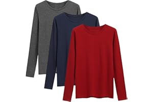 LiKing T- Shirt Tops À Manches Longues Femme Basique en Coton, Lot de 3