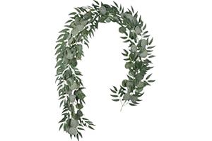 Famibay Artificial Eucalyptus and Willow Garland 6.5Ft Green Eucalyptus Garland Artificial Plant Table Runner Fake Hanging Vine Leaves for Wedding Wall Arch Home Decor (1Pcs)