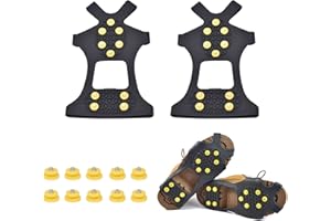 HQCM Ramponi per Scarponi, 10 Tacchetti con Clip di ghiaccio crampi Tacchetti Elastici Antiscivolo, Accessori Trekking Utilizzati per Sport Invernali All'aperto e Arrampicata su roccia