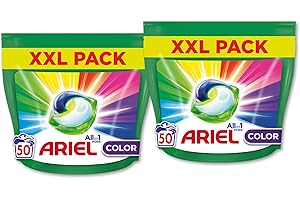 Ariel All-in-1 PODS Kapsułki do Prania, 100 Prań (2 x 50 Kapsułki), Color, Doskonałe Usuwanie Plam, Nawet w Niższych Temperaturach