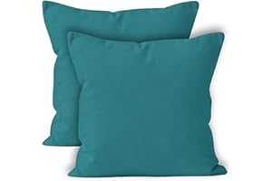 Encasa Homes Cushion Covers 2pc set (50 x 50 cm) - Azul Blue - Solid Dyed Cotton Canvas, Decorative Large Square Colourful Washable Throw Pillow Cases for Living Room, Sofa, Bedroom, Home & Hotel
