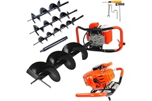 MAR-POL DEMON - Tarière thermique avec moteur à explosion 62 cc, 5,2 CV, avec 3 pointes Ø100 mm, 150 mm, 200 mm + rallonge, mélange essence/huile, perceuse de jardin