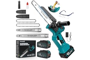 SundpeyPRO Mini Kettensäge mit Akku 8000mAh - 8 & 6 Zoll Bürstenlose Akku Kettensäge mit Automatischem Öler und Werkzeugloser Kettenspannung, 1180W Handkettensäge Akkusäge für Ästen und Holz im Garten