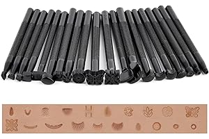Namner 20 Stück Leder Prägestempel Set, Schwarze Leder Stempel Werkzeuge DIY Leder Punziereisen Set Verschiedene Formen Stempel Set zur kunstvollen Bearbeitung von Leder