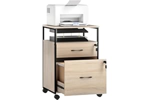 Vinsetto Cajonera de Oficina con 2 Cajones, Cajonera de Escritorio con Ruedas, Barra Colgante, Cerradura y 2 Llaves para A4 Carta, Archivador Móvil para Estudio, 44x40x66,5 cm, Natural