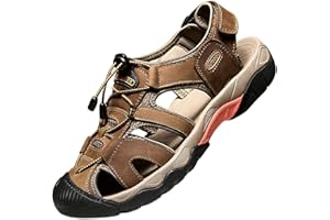 Topwolve Herren Sandalen Geschlossene Leder Strand Trekkingsandalen Wandernsandalen Outdoorschuhe Männer Sommer Sport-Outdoor Atmungsaktive Sandale