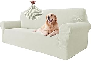 Ystyle Copridivano 3 Posti con Braccioli, Elasticizzato Copri Divano Antigraffio Gatto Cani, Universale Moderno Fodere Copridivani, Elastico Copripoltrona Antiscivolo, Bianco Naturale