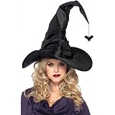 Large Witch Hat Woman with Bat, Witch Hat Women Halloween | Black Witch Hat for Women, Wide Brim and Pointed Witch Hat, Large