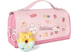 Vicloon Imperméable Trousse Scolaire avec Poignée, Trousse à Crayons de Grande, Sac à Crayons école Trousse avec Jouet de décompression pour Collège Bureau étudiants Fille Garçon Adolescent