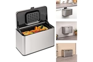 eluno Cubo de Basura biológica de 3 L con Filtro de olores, para Colgar, Colocar o Pegar, Cubo de Compost, 3 Tipos de Montaje (Acero Inoxidable)