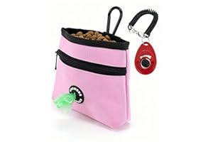 COOWONE Dog Treat Pouch with Pet Training Clicker, Detachable Dog Puppy Training Treat Bag, 900D Oxford Cloth Magnetic Closure Small Dog Walking Bag for Travel or Outdoor Use