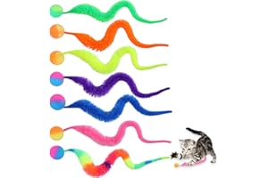 Classicseali 7 sztuk Kolorowe wędrowne piłki dla kotów, piłka drżąca dla kotów, interaktywna zabawka dla kotów w kształcie robaka, skręcona, puszysta zabawka w kształcie robaka dla kotów na przyjęcie