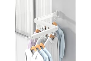 HONPHIER Séchoir à Linge Extensible Etendoir Linge Mural Rotatif à 360 ° Etendoir pour Balcon, Linge, Salle de Bain, Chambre à Coucher (Blanc, Trois Plis)