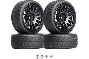 GOHOBBY 4-Pack 1:10 Scale RC On-Road Racing Tires and Wheels with Foam Inserts 12mm Hex Hub Fits for Traxxas Redcat Tamiya TT-02 (Color B)