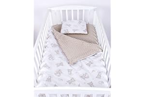 ‎BABYLUX Babylux Babydecke 75x100 cm mit Kissen 30x35 cm – Kuscheldecke aus Minky & Baumwolle – Krabbeldecke für Kinderwagen, Babybett & Spielgruppe (K138 - Bären)
