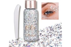 AONAT Glitter gel,Festival Glitzer Gesicht,Chunky Glitter Liquid Lidschatten Long-Lasting Body Glitter gel Körperglitzer Festival Zubehör Glitter für Gesicht Nägel Augen Lippen Haare DIY(Silber)