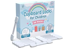Lake Storm® Cupboard Locks for Children - 10 Pack | Child Safety Locks for Kitchen Cupboards | Baby Proofing Cabinet Drawer Locks | No Drilling | 3M Adhesive | Extra Strong | 4 Extra Stickers