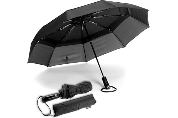Ergonauts Parapluie de Voyage Double Fond Coupe-Vent - Revêtement en Teflon, Poignée Ergonomique & Housse de Protection - Design Pliable Léger Compact et Grande Résistance au Vent