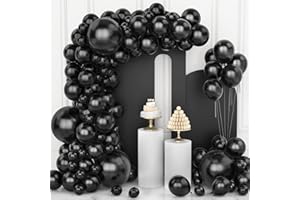 OUSUGA Globos Negros, 106 Piezas 5 10 12 18 Pulgadas Globos de Helio Negros con Cinta de Globo para Niñas Mujeres Deco Fiesta de Cumpleaños Boda Halloween Nochevieja Aniversario Decoraciones
