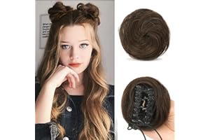 Sofeiyan 2PCS Mini Moños Postizos de Pelo con Garra Pinza Desordenado Extensión de Moño Sintético Extensiones de Cabello Ondulado Pinza Postizos para Mujeres, Castaño Oscuro/Castaño Claro