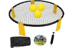 Haoutdory Set de Roundnet con 3 Pelotas,Red,Bomba y Bolsa,Juego de Spike Ball Portátil en PVC para Playa,Jardín, Parque o Césped,Deporte al Aire Libre para Niños y Adultos