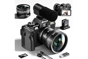 MONITECH Mo 4K Fotocamera Digitale per Fotografia e Video, 48MP Vlogging Camera per YouTube con Schermo Flip 180°, 16X Zoom digitale, 52mm grandangolare e obiettivo macro, 2 batterie, 32GB TF Card(S100,BK)