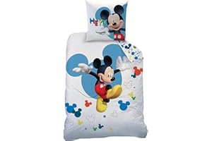 BERONAGE Ropa de cama de Mickey Mouse Jump 135 x 200 cm + 80 x 80 cm 100% algodón Renforcé Linon, calidad Disney Wunderhaus Clubhaus Donald Duck Minnie Mouse, ropa de cama infantil, tamaño alemán, cremallera