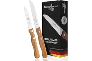 Schwertkrone Set Couteaux à Fruits et Légumes Premium - Manche Bois d'Olivier, Lames Inoxydables 7,5/10 cm, Conçu à Solingen