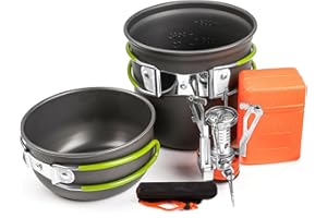 Utensilios Cocina Camping, Shayson Estufa de Camping+Sartén con Gasolina, Portátil para Mochileros al Aire Libre, Utensilios de Cocina, Senderismo Estufa de Cocina Menaje Camping Kit Set