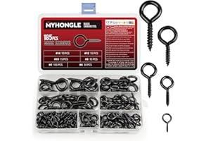 MYHongLe 185 Pcs Eye Bolts Screw in Hooks for Hanging, Heavy Duty Eye Hooks Screw, Eye Screws for Wood, Hanging Plants Garden Lights Lifting and Securing Cables Wires Indoor Outdoor Use (﻿ Black-185)