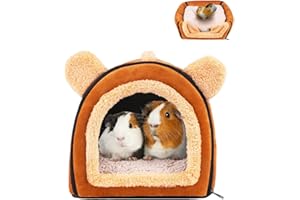 Pantula Warm Guinea Pig Bed House in Winter - Cave Cozy Hamster Rabbit Bed with Removable Pad, Large Hideout for Guinea Pig Ferret Hedgehog Chinchilla (Brown)